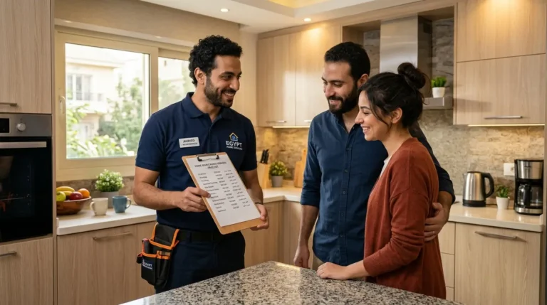 فني صيانة يعرض تكلفة إصلاح سخان فريش على صاحب الشقة في مدينتي