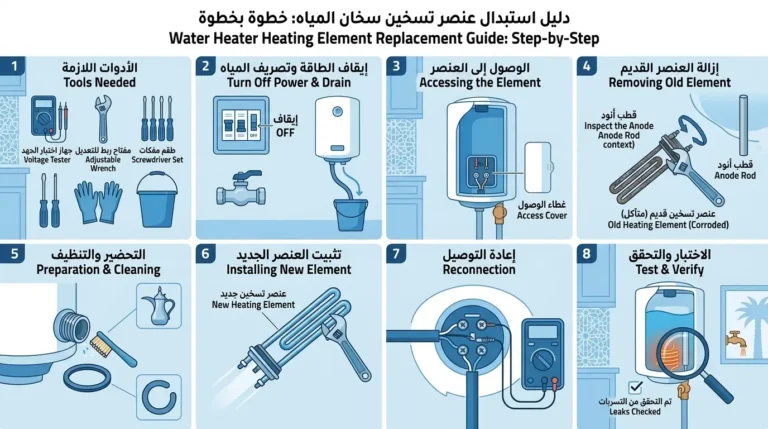 خطوات استبدال عنصر التسخين في السخان الكهربائي بالصور