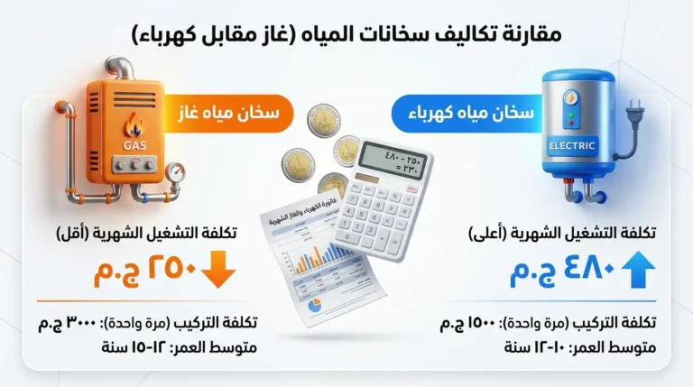 تكلفة استهلاك سخان الغاز مقابل السخان الكهربائي في مصر 2026 - أيهما أوفر
